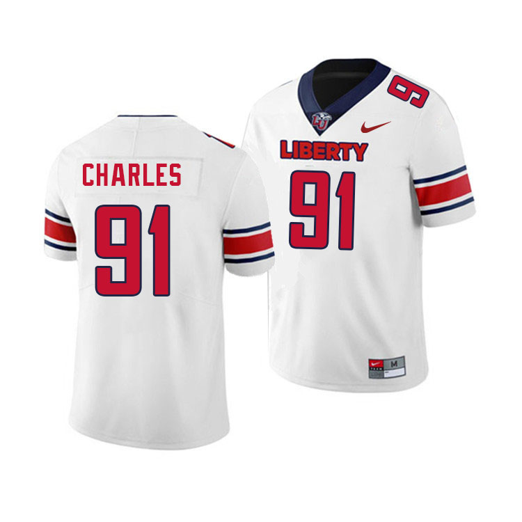 Men-Youth #91 Kendy Charles Liberty Flames 2023 College Football Jerseys Stitched-White
